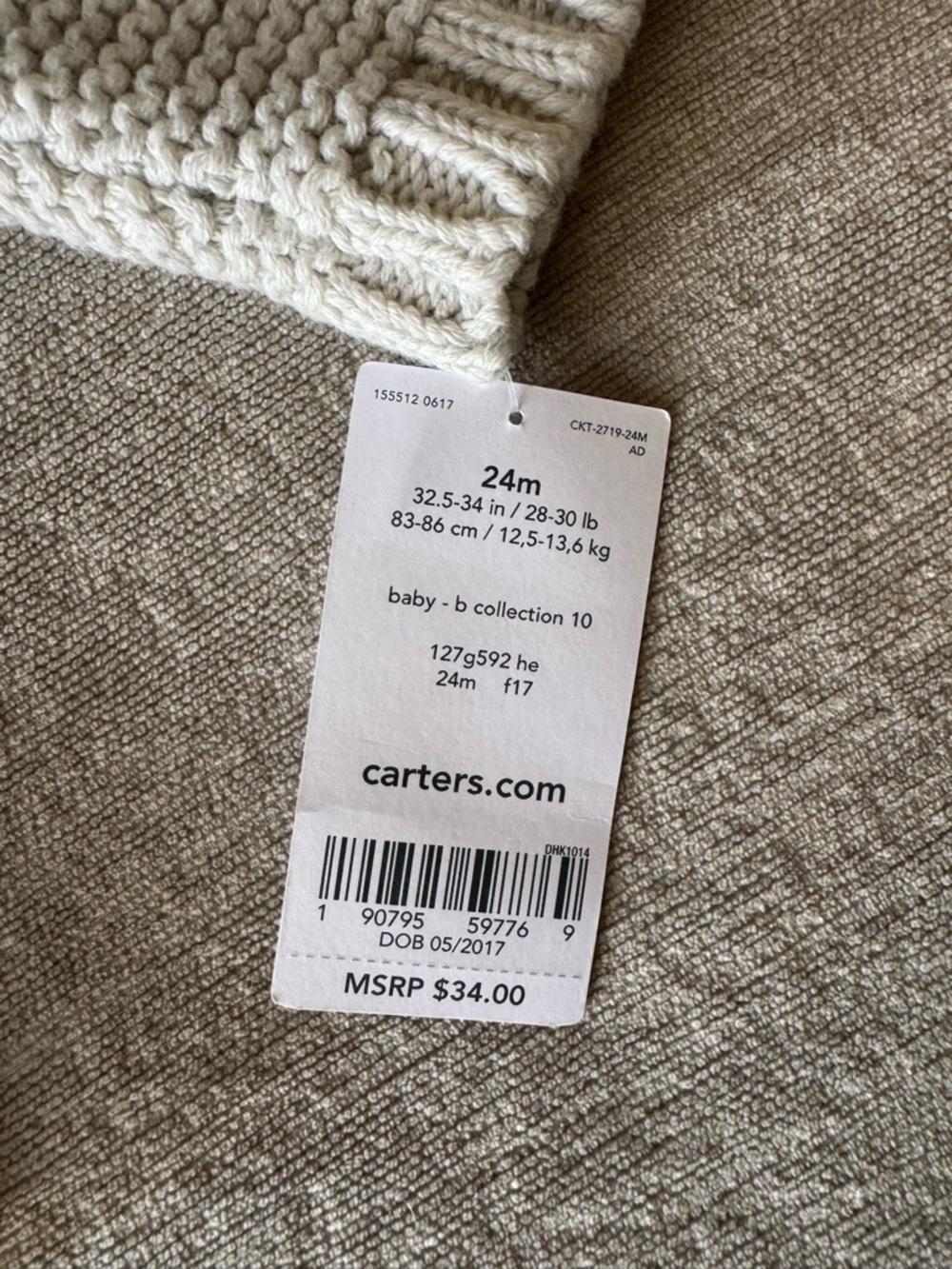 Carter’s Baby Knit Bear Hoodie Cardigan 24M Cream Button Up Sweater Cute Neutral - Picture 5 of 9